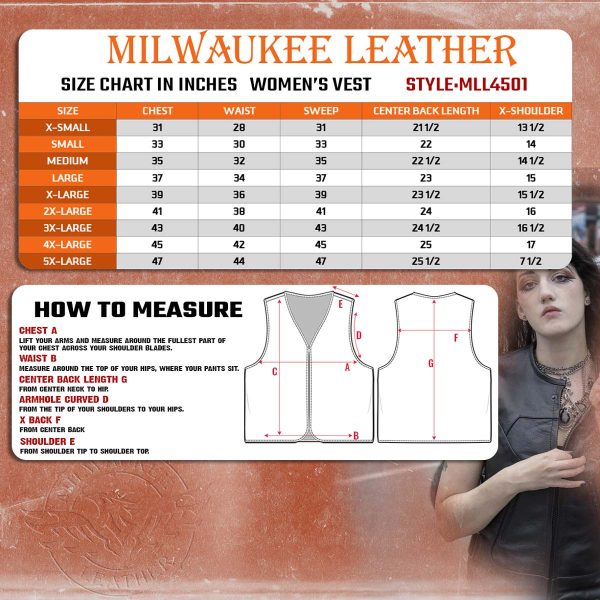 Milwaukee Leather MLL4501 Women s Bullet Proof Style Swat Rider Leather Vest W  Single Panel Back for Club Patches For Cheap - Image 3