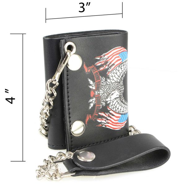 Milwaukee Leather MLW7837 Men s 4” Leather “Eagle w  Flag” Tri-Fold Wallet w  Anti-Theft Stainless Steel Chain For Cheap - Image 4