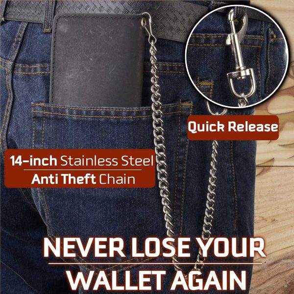 Milwaukee Leather MLW7892 Men s 7  Leather Bi-Fold Biker Wallet w  Multiple Storage and Trigger Hook Anti-Theft Stainless Steel Chain Cheap - Image 4