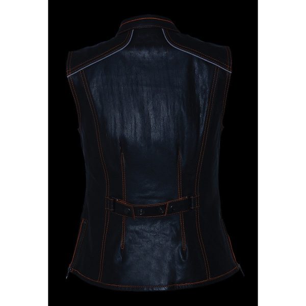 Milwaukee Leather MLL4507 Women s Black Leather Orange Accented Laser Cut Vented Scuba Style Motorcycle Rider Vest Hot on Sale - Image 4