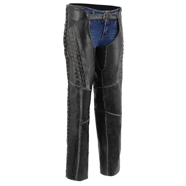 Milwaukee Leather Premium Black Leather Motorcycle Chaps for Women w  Rubbed Seams-Lace Detail MLL6526 Online Sale