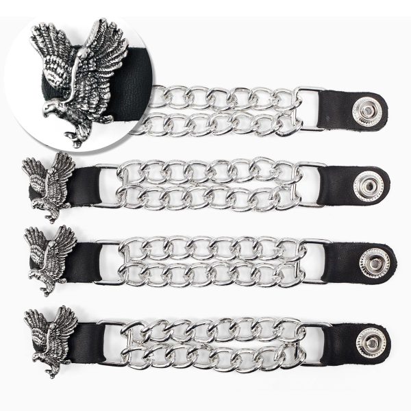 Milwaukee Leather Flying Eagle Medallion Vest Extender - Double Chrome Chains Genuine Leather 6.5  Extension 4-PCS MLA6003SET Online now