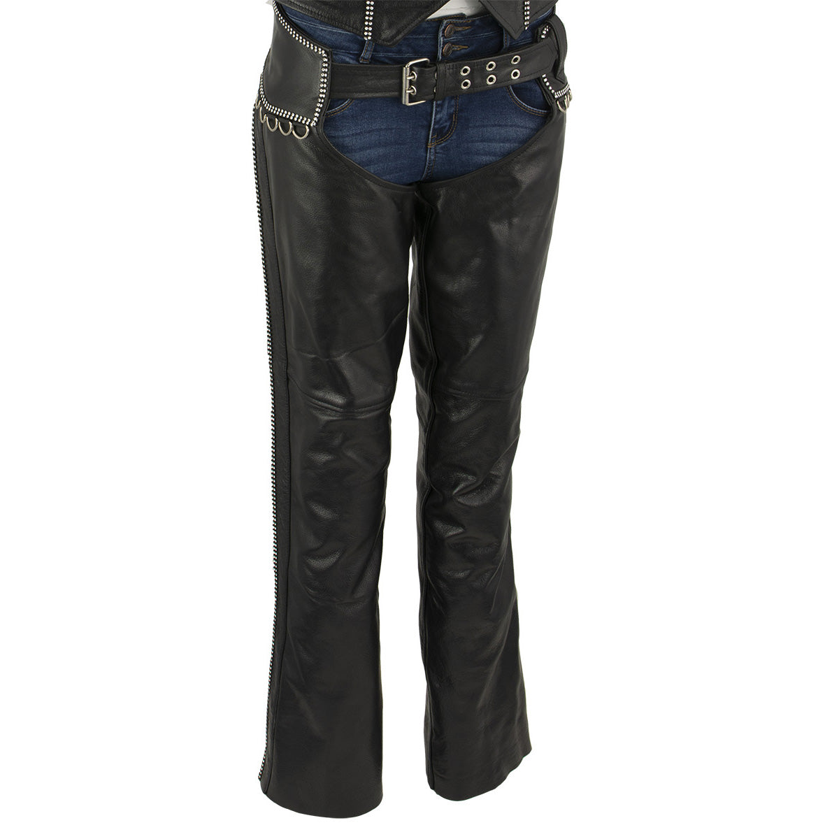Milwaukee Leather LKL6706 Women s Classic Black Leather Motorcycle Biker Rider Chaps w  Bling Detail Fashion