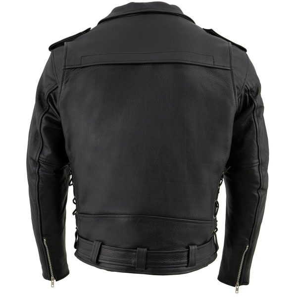 Milwaukee Leather LKM1775 Men s Black Leather Vintage Brando Style Motorcycle Riders Jacket with Side Laces Fashion - Image 4