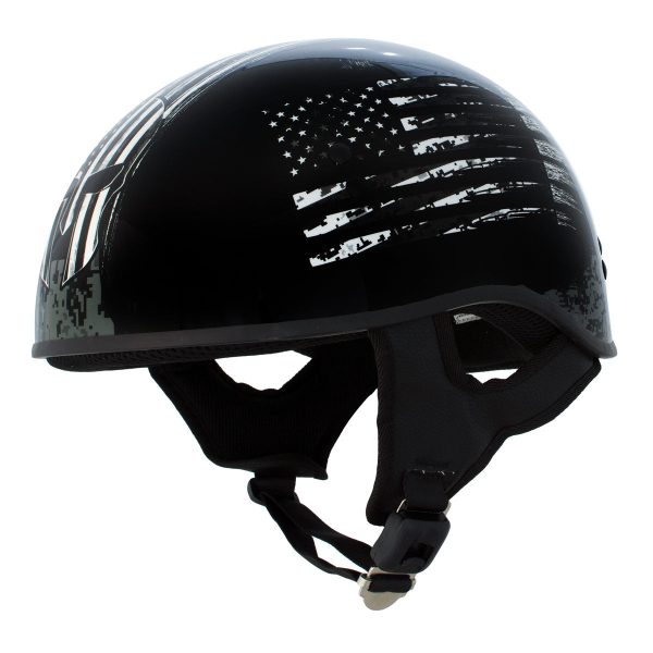 Hot Leathers HLD1043 Gloss Black Black and White Warrior Bullet Advanced DOT Skull Half Helmet Hot on Sale